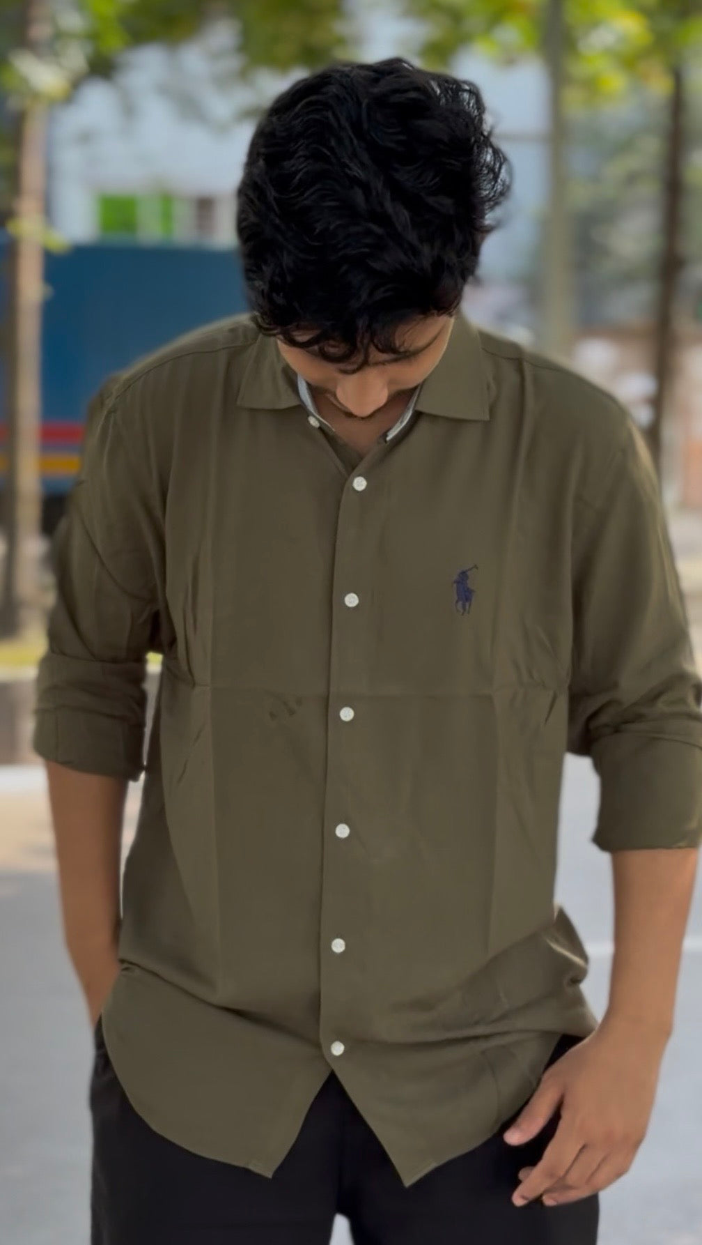Earthy Olive Green Minimalist Casual Shirt