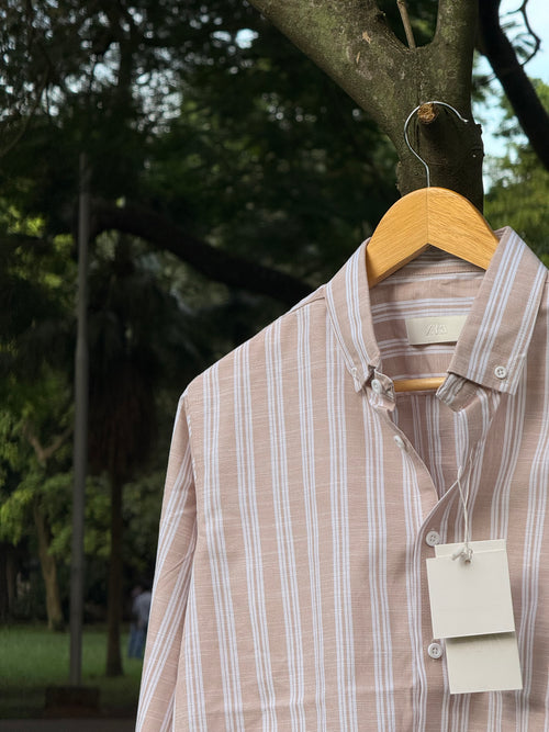 Gentle Stripe Shirt- Camel Beige