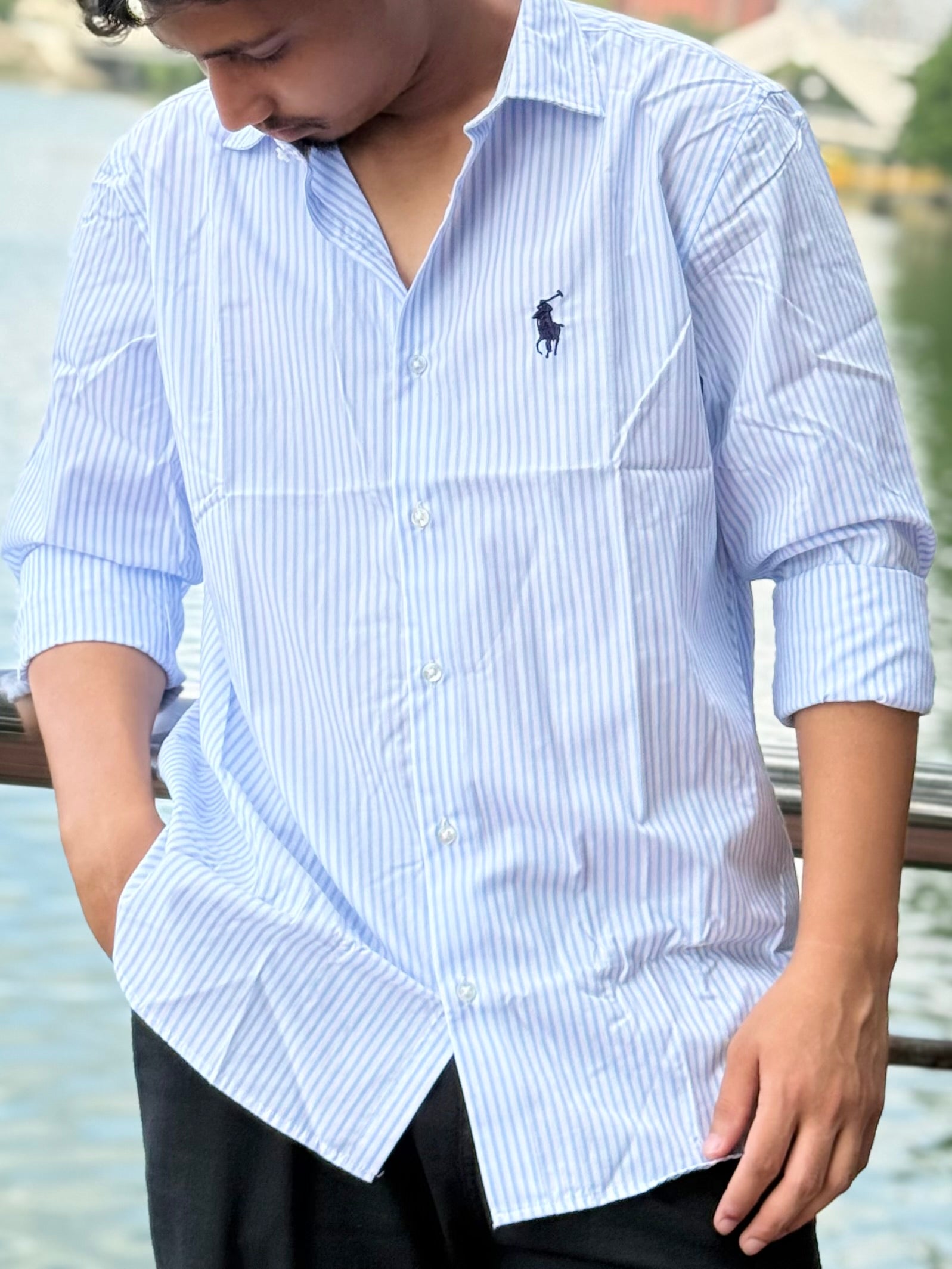 Classic Blue & White Pinstripe Casual Shirt