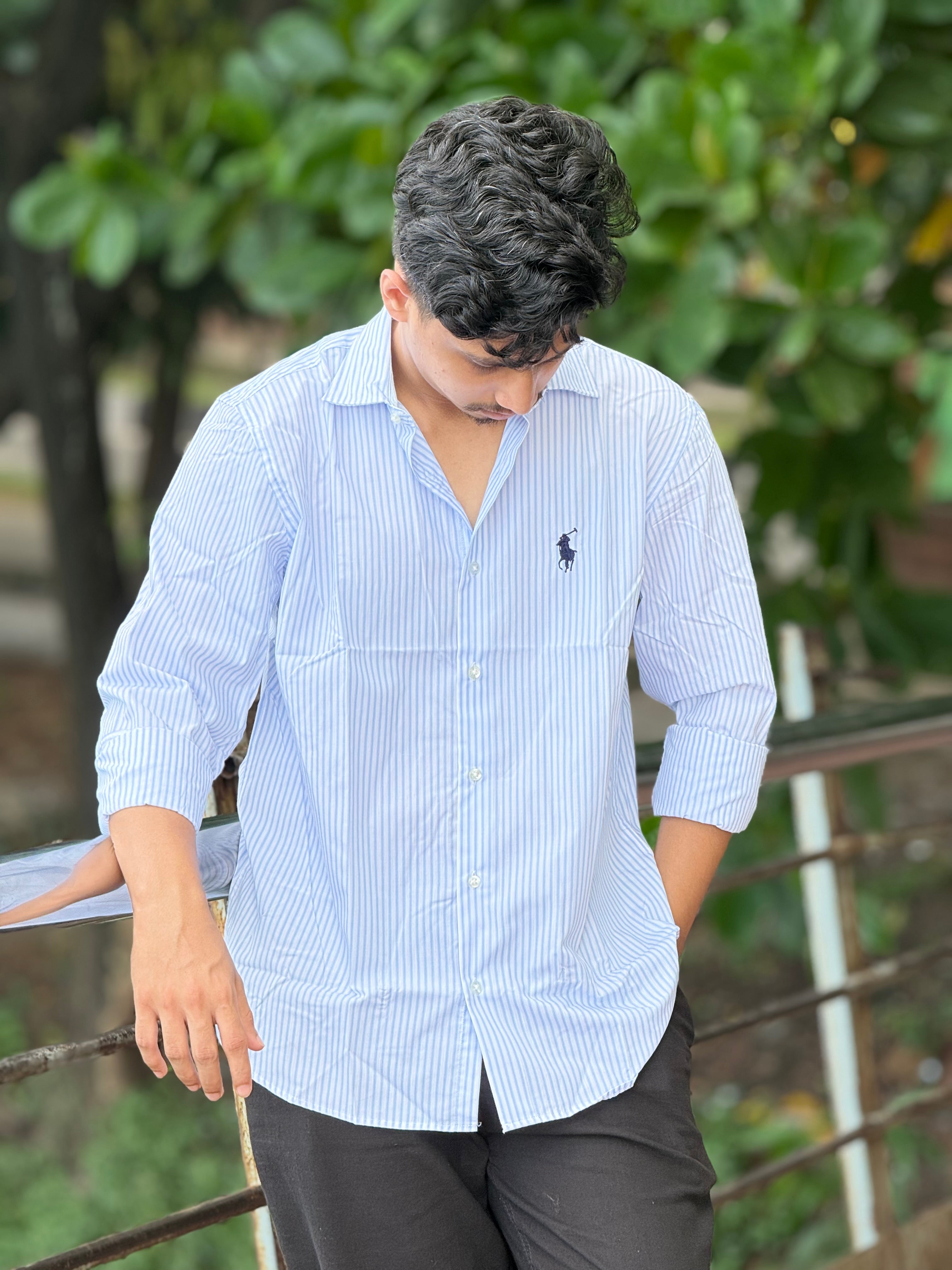 Classic Blue & White Pinstripe Casual Shirt