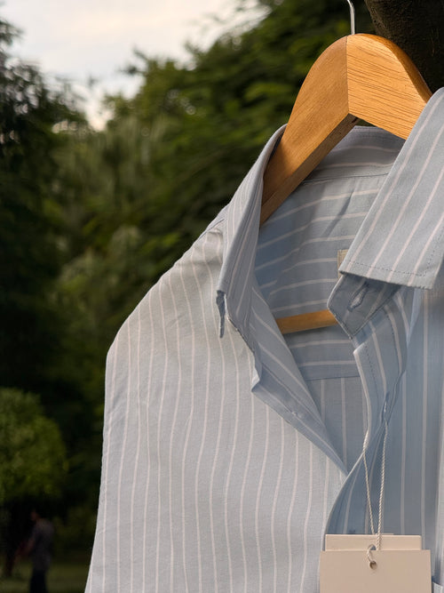 Gentle Stripe Shirt-Cloud Blue