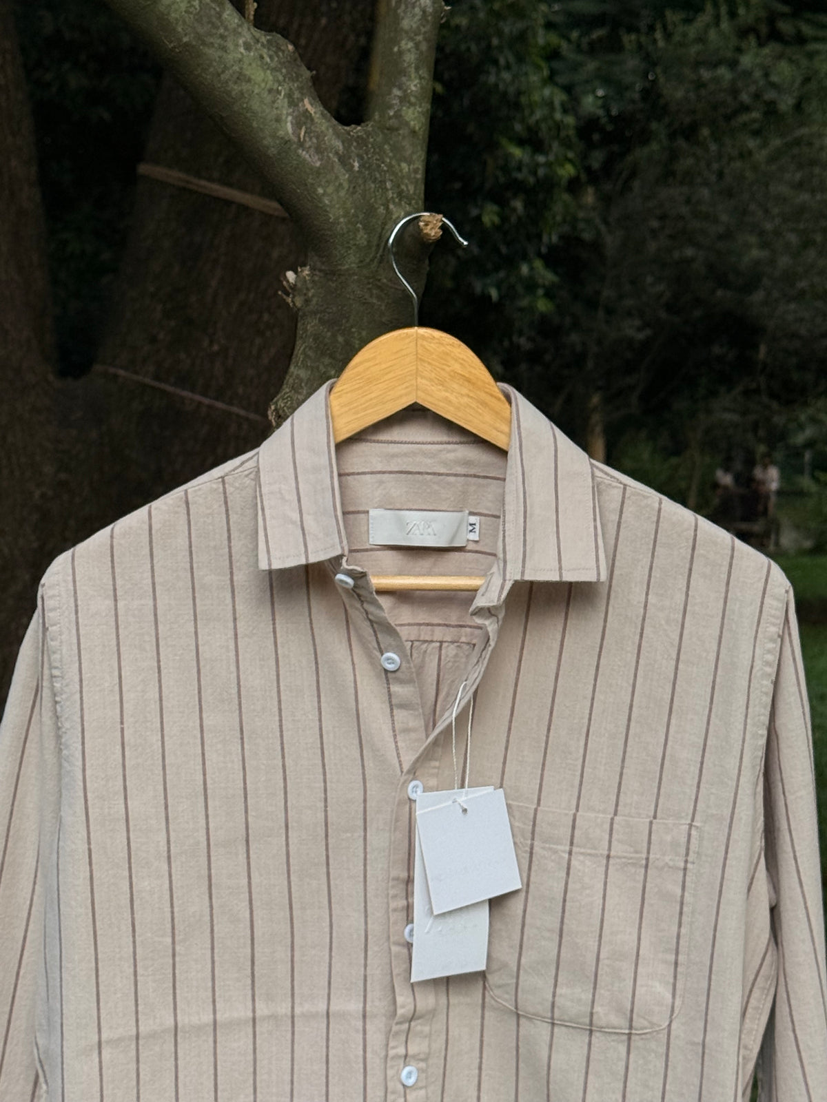 Gentle Stripe Shirt-Sand Beige