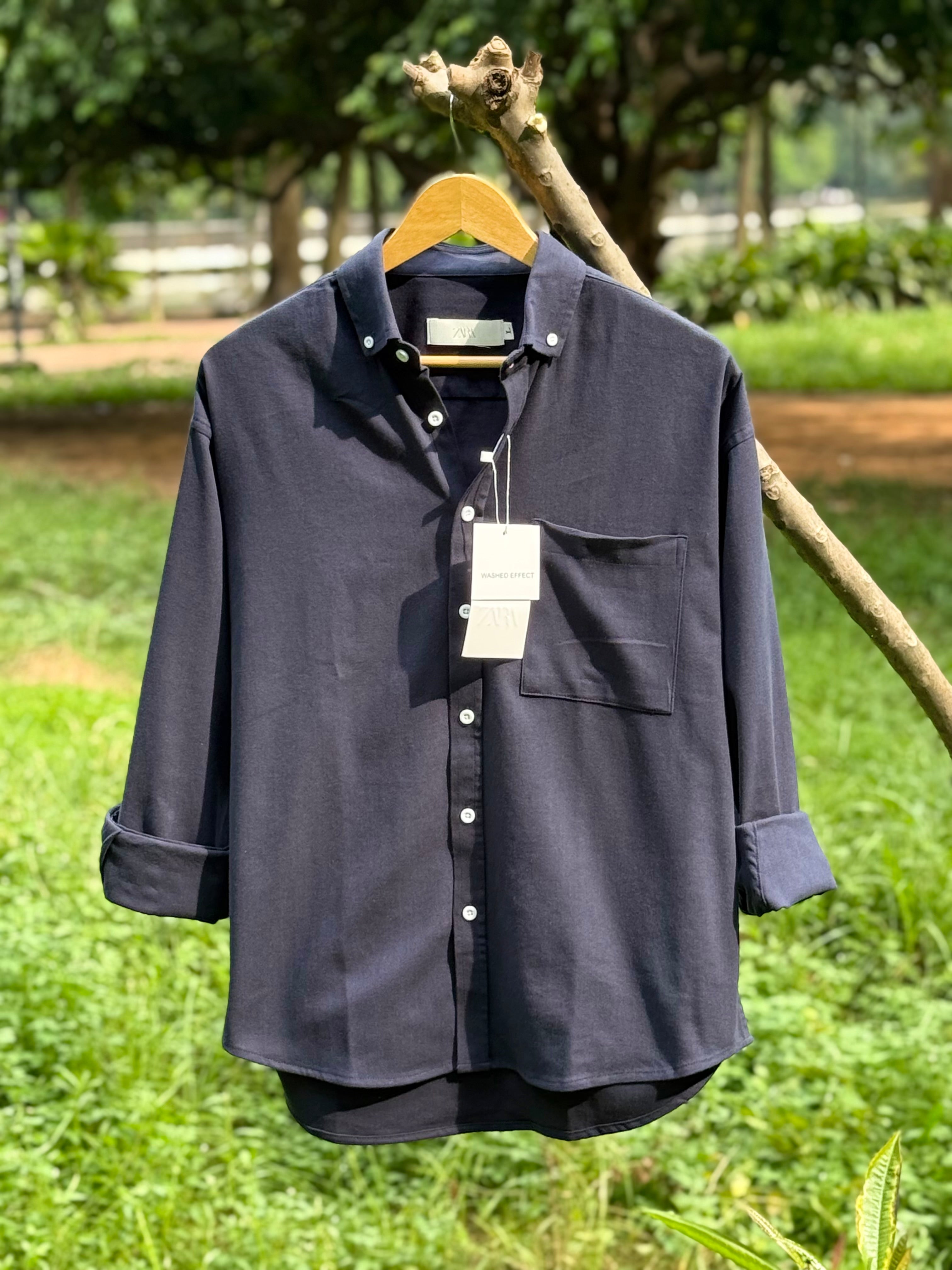 Drop Shoulder Oxford (Charcoal Blue)