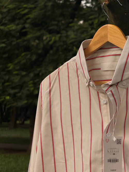 Gentle Stripe Shirt- Red Pinstripes