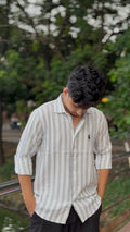 Bold White & Grey Striped Casual Button-Down